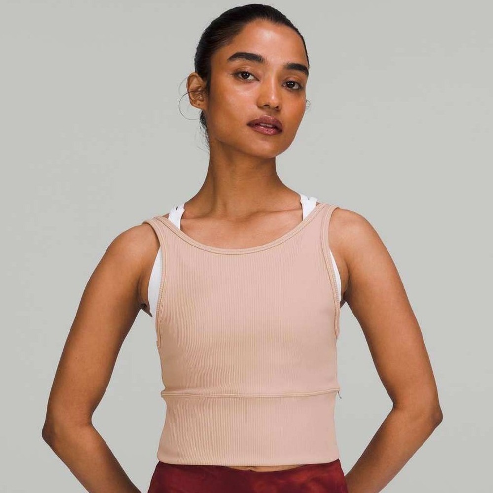 Lululemon Power Pivot Ribbed Reversible Tank Top Womens 2 Pink Clay Yoga Crop